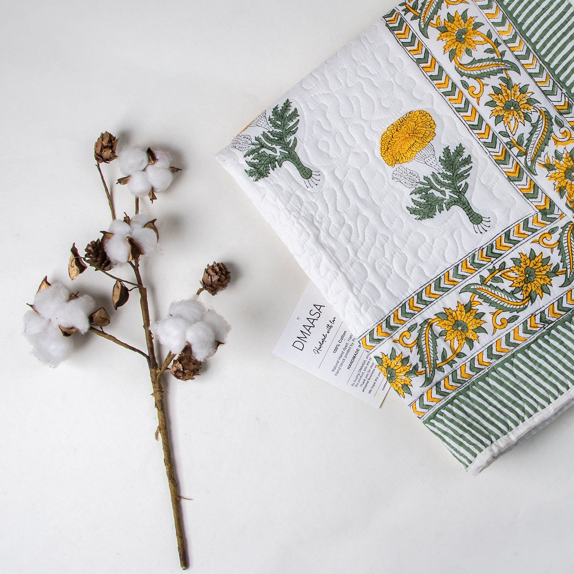 Yellow Floral Hand Printed Cotton Baby Blankets 125